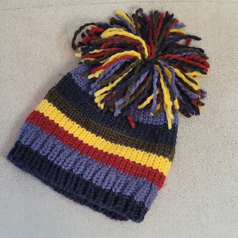 Colorful Striped Kids Pom-Pom Beanie